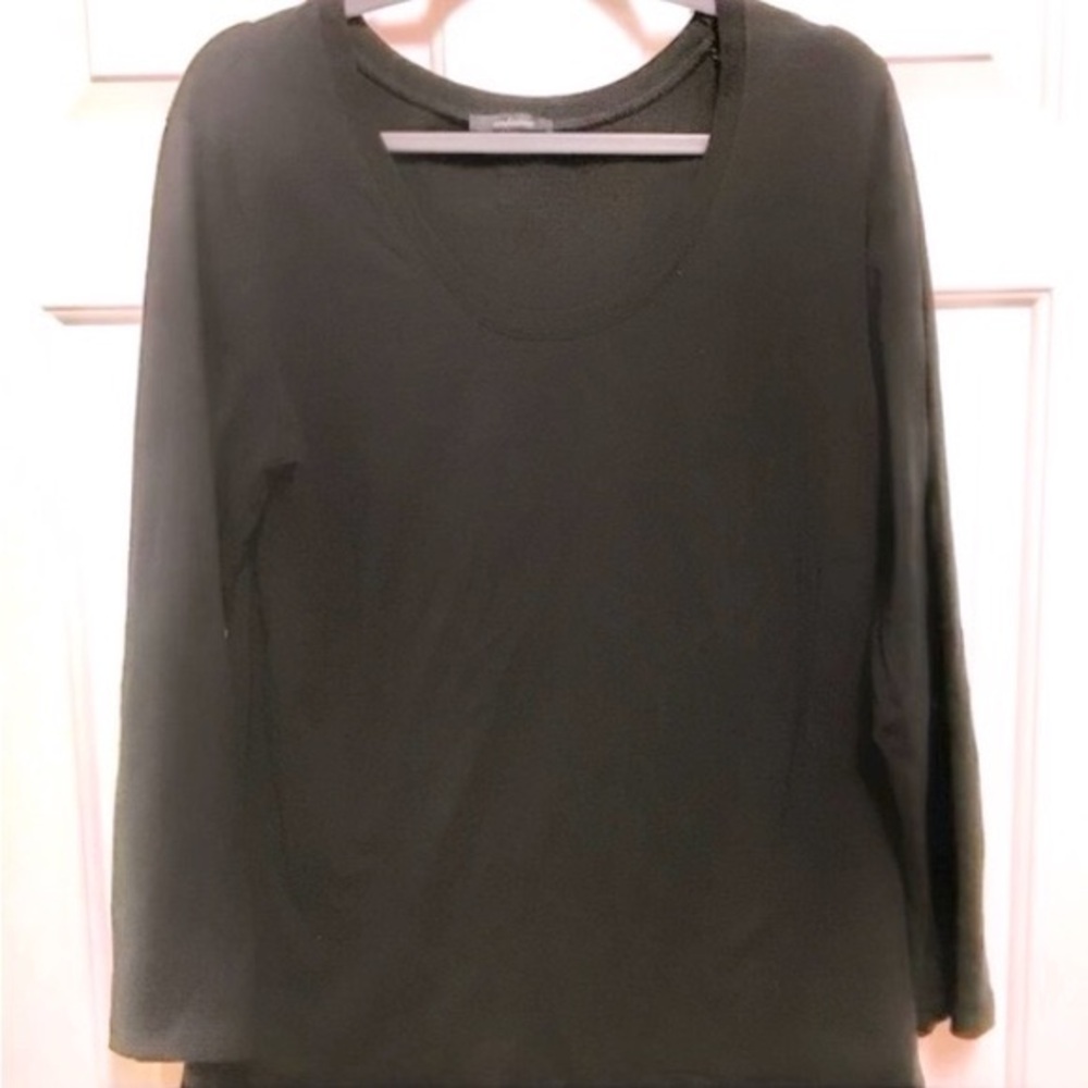 AMBIANCE Long Sleeve Scoop Neck Black Cotton Tee, Size 2X